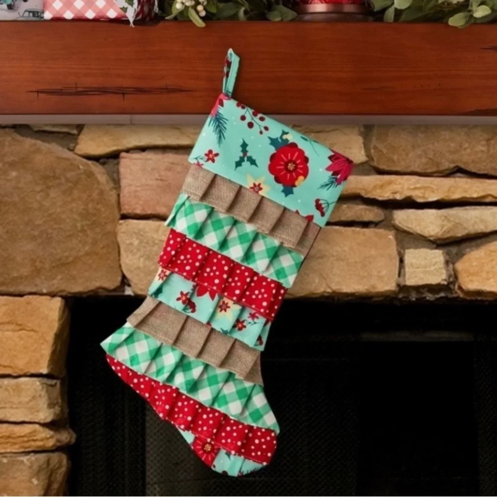 Pioneer Woman Multi-Color Ruffle Christmas Stockings 6 NEW